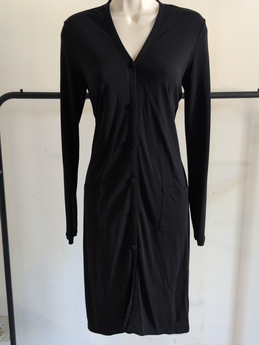 DKNY Black Long-Sleeve Button-Down Midi Dress